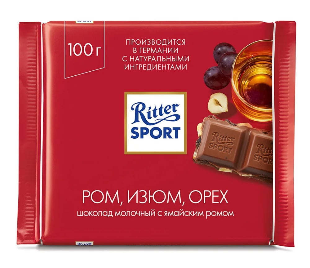RITTER SPORT шоколад молочный 100г ямайский ром