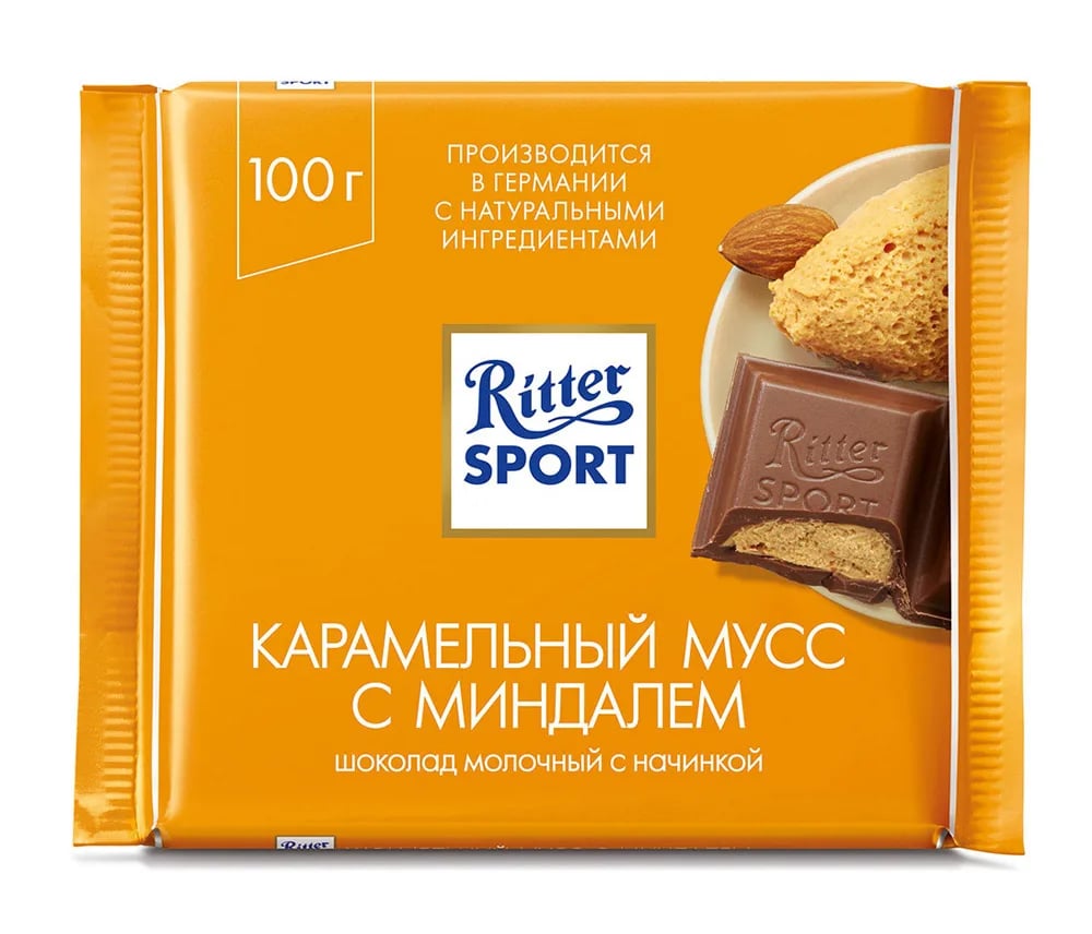 RITTER SPORT шоколад молочный 100г карамельный мус — фото 1