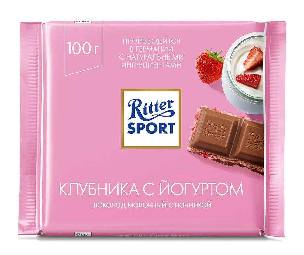 RITTER SPORT шоколад молочный 100г КЛУБНИКА С ЙОГУРТОМ — фото 1