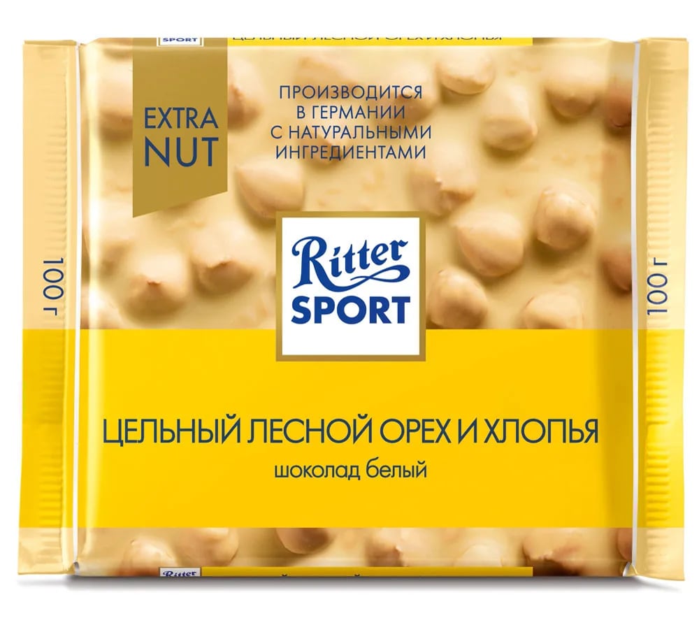RITTER SPORT шоколад белый 100г с лесн.орех и хлоп — фото 1