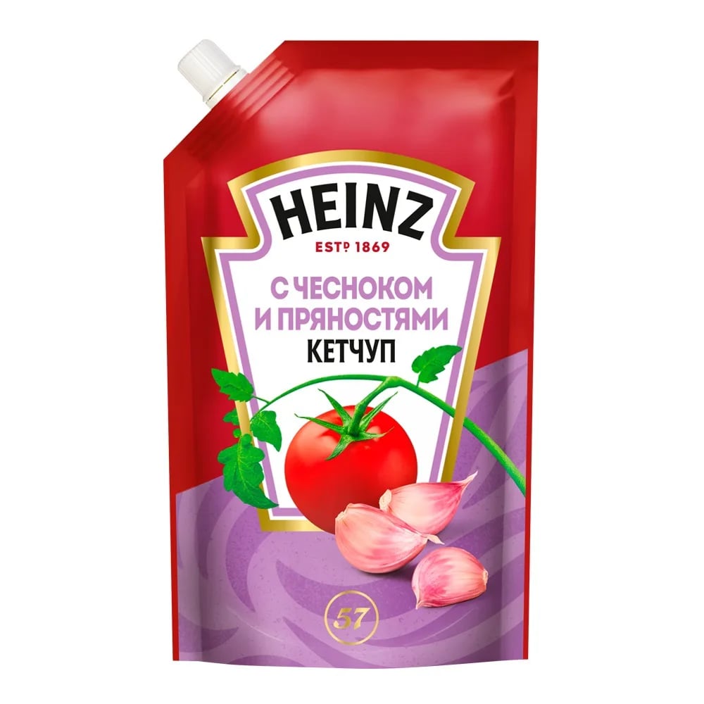 HEINZ кетчуп 320г С ЧЕСНОКОМ И ПРЯНОСТЯМИ д/п — фото 1