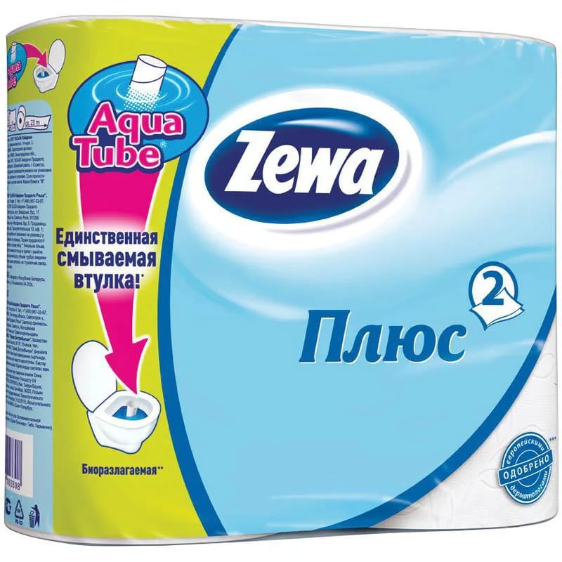 бумага туалетная "ZEWA PLUS" 2-х слойная белая 4шт