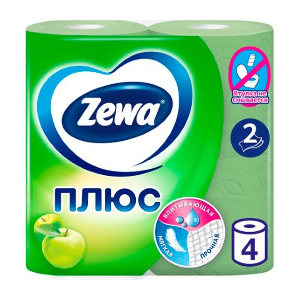 бумага туалетная "ZEWA PLUS" 2-х слойная яблоко 4ш