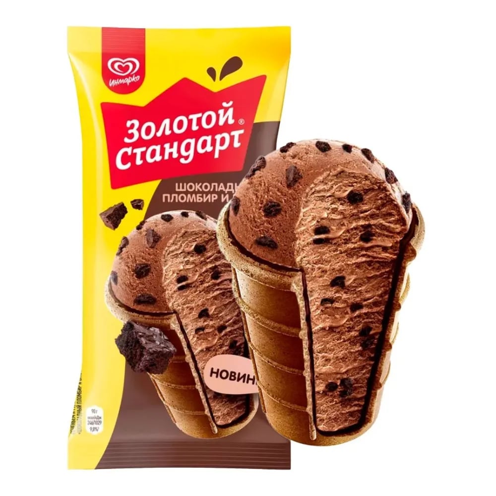 мороженое 90г ЗОЛОТОЙ СТАНДАРТ ПЛОМБИР шоколадный и брауни — фото 1