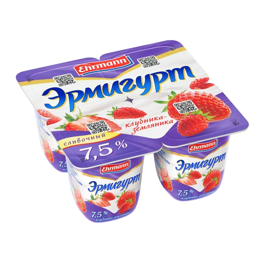 ЭРМИГУРТ йогурт 100г 7,5% клубника-земляника — фото 1