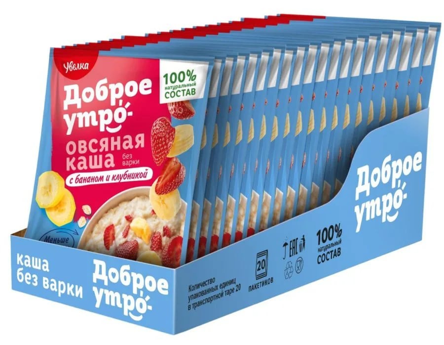 каша овсяная УВЕЛКА 40г С БАНАНОМ И КЛУБНИКОЙ