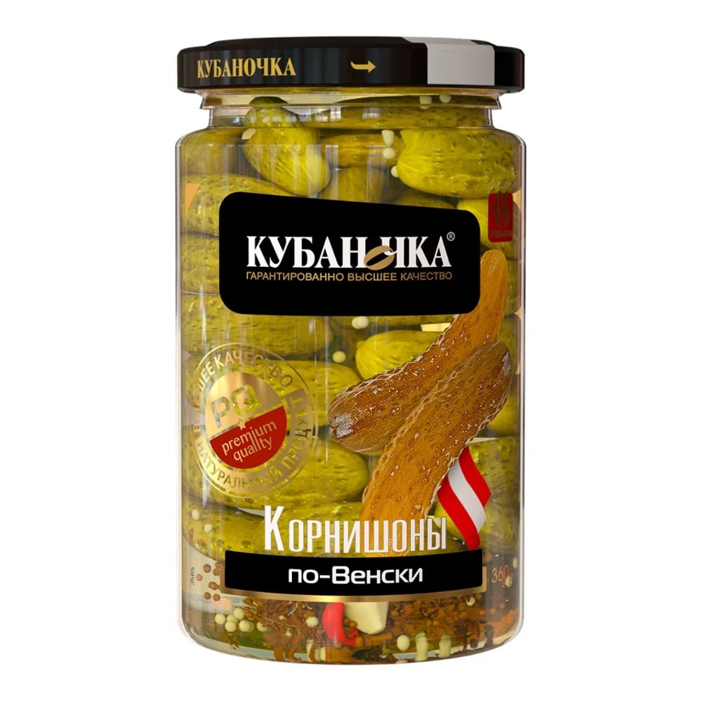 КУБАНОЧКА корнишоны 360г ПО-ВЕНСКИ ст/б — фото 1