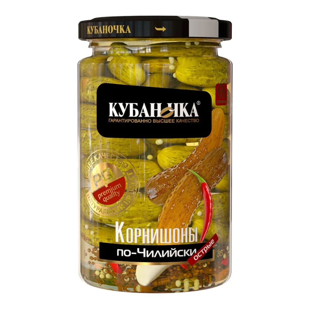 КУБАНОЧКА корнишоны 360г ПО-ЧИЛИЙСКИ ст/б — фото 1