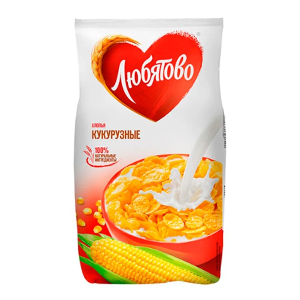 Готовый завтрак ХЛОПЬЯ КУКУРУЗНЫЕ 300г ЛЮБЯТОВО — фото 1