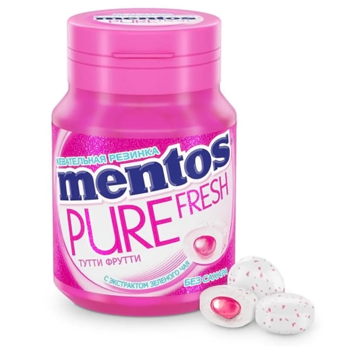 МЕНТОС PURE WHITE жевательная резинка 54г ТУТТИ ФРУТТИ — фото 1