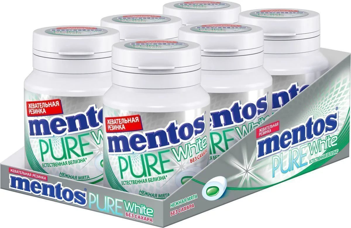 МЕНТОС PURE WHITE жевательная резинка 54г НЕЖНАЯ МЯТА