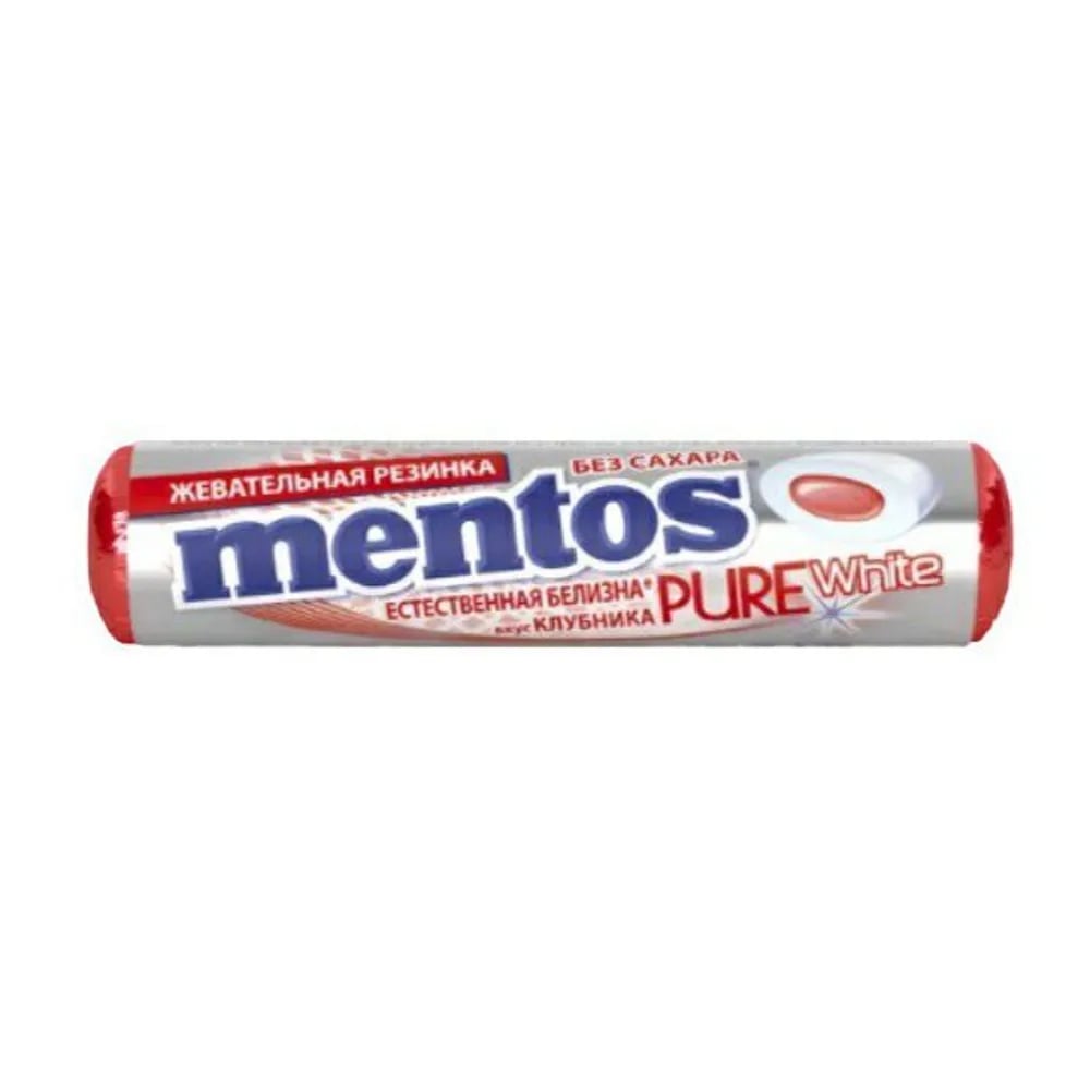 МЕНТОС PURE WHITE жевательная резинка 15,5г КЛУБНИКА