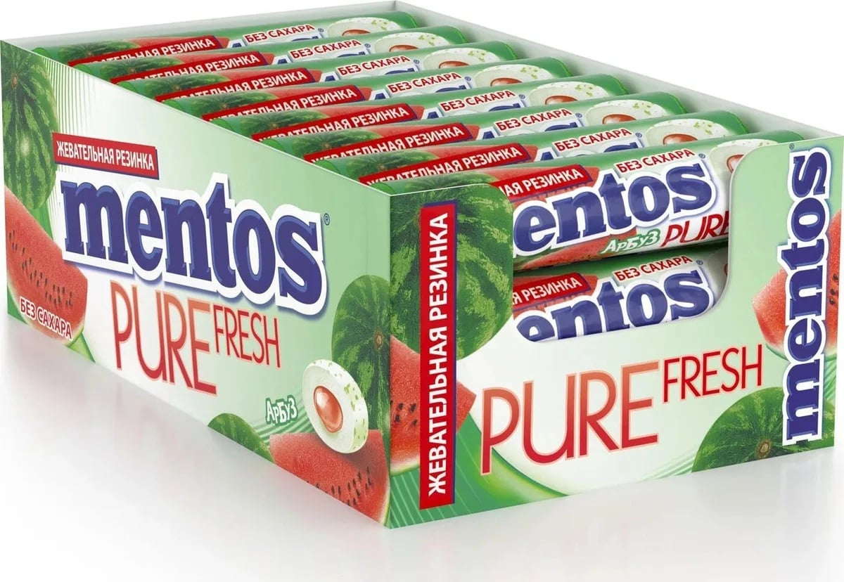 МЕНТОС PURE FRESH жевательная резинка 15,5г АРБУЗ