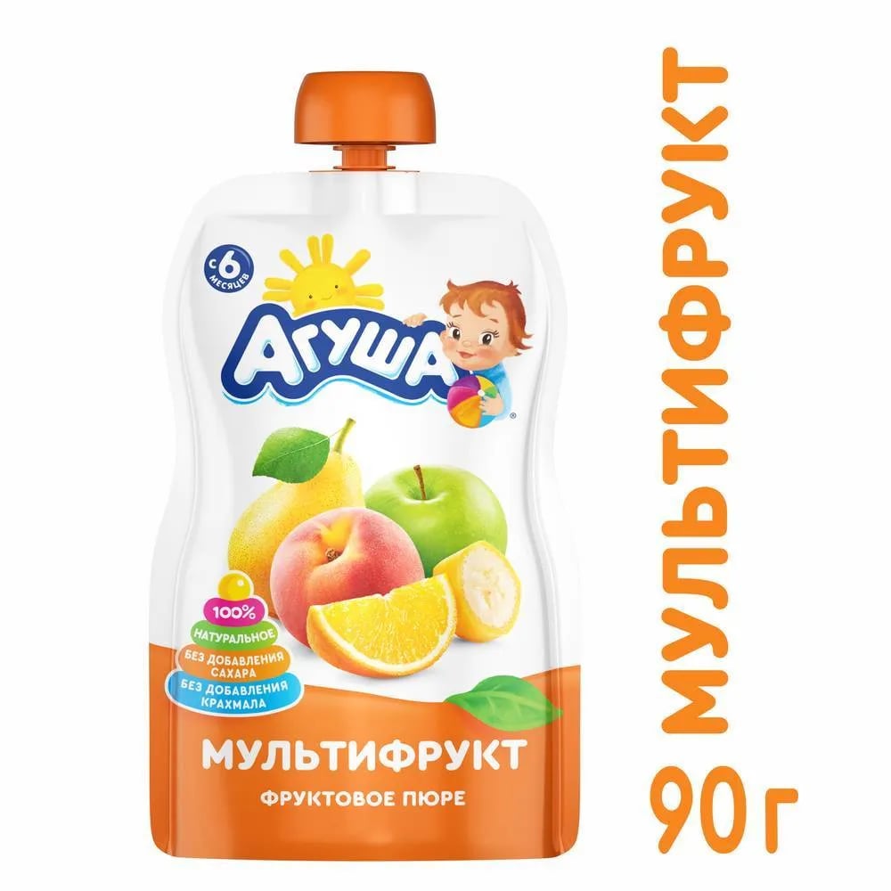 АГУША пюре 90гр МУЛЬТИФРУКТ с 6 мес в м/у — фото 1