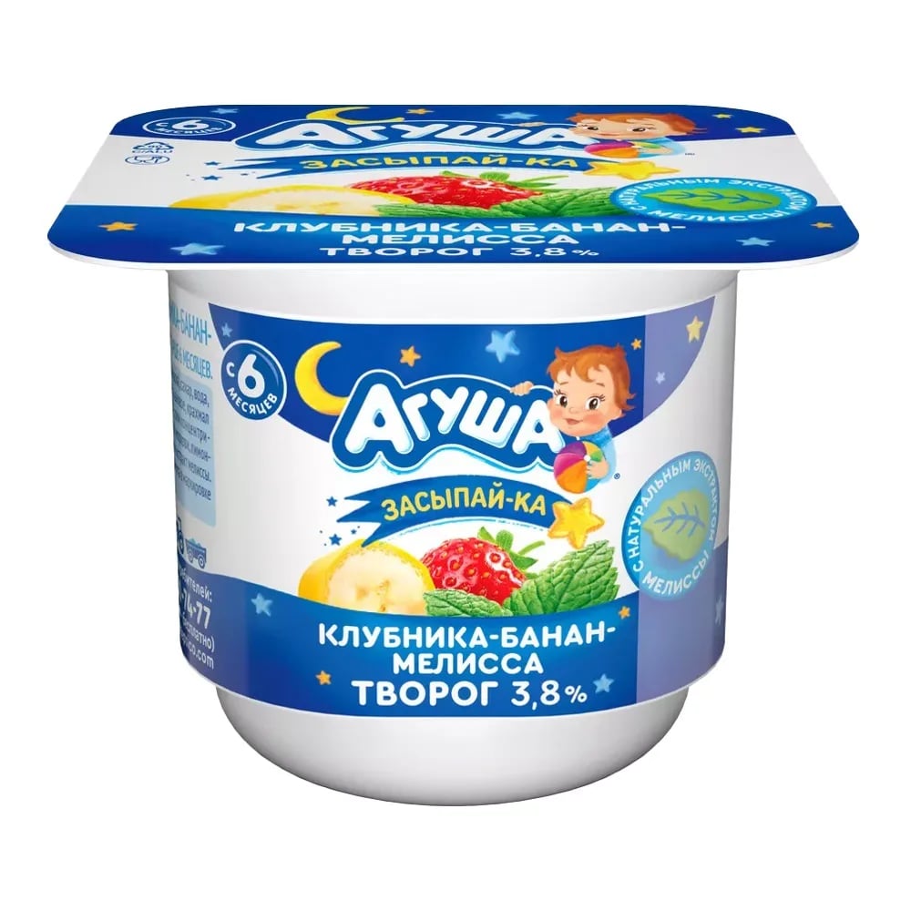 АГУША творог 100г КЛУБНИКА-БАНАН-МЕЛИССА 3,8% — фото 1