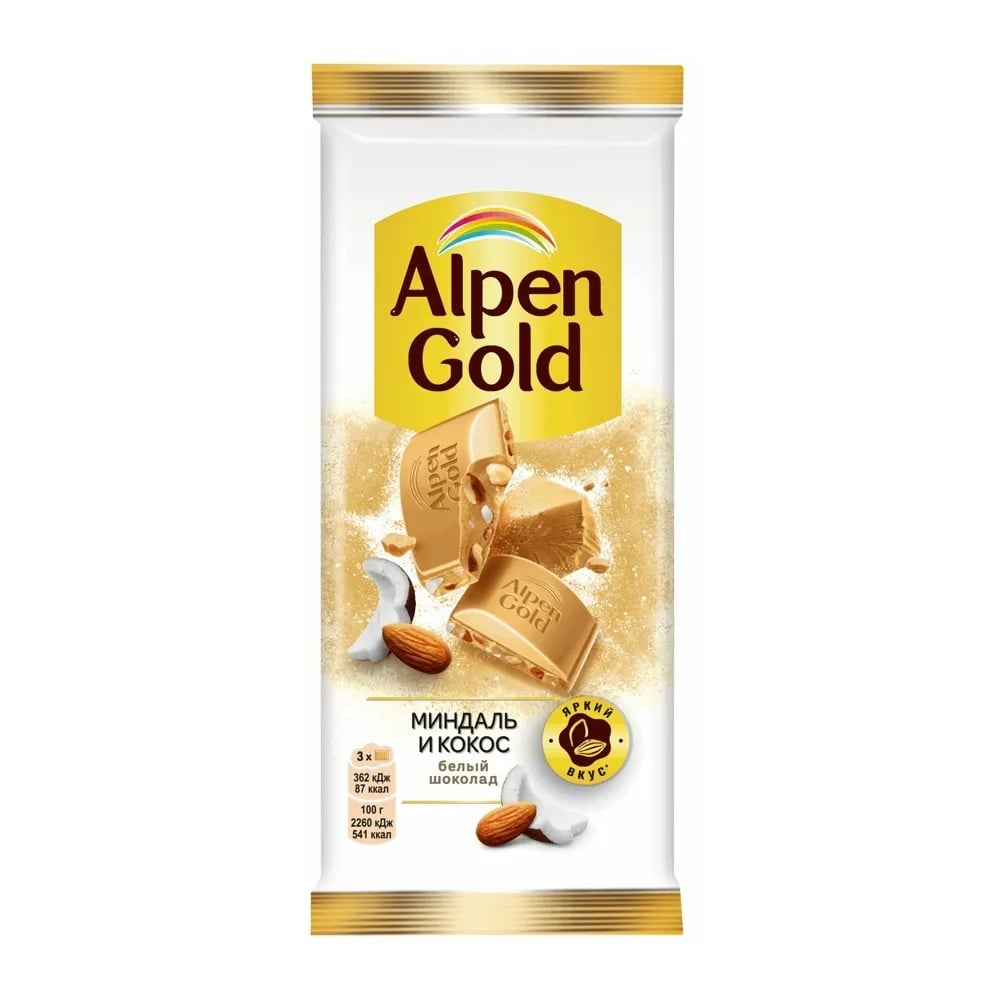 ALPEN GOLD шоколад 80г белый МИНДАЛЬ И КОКОС — фото 1